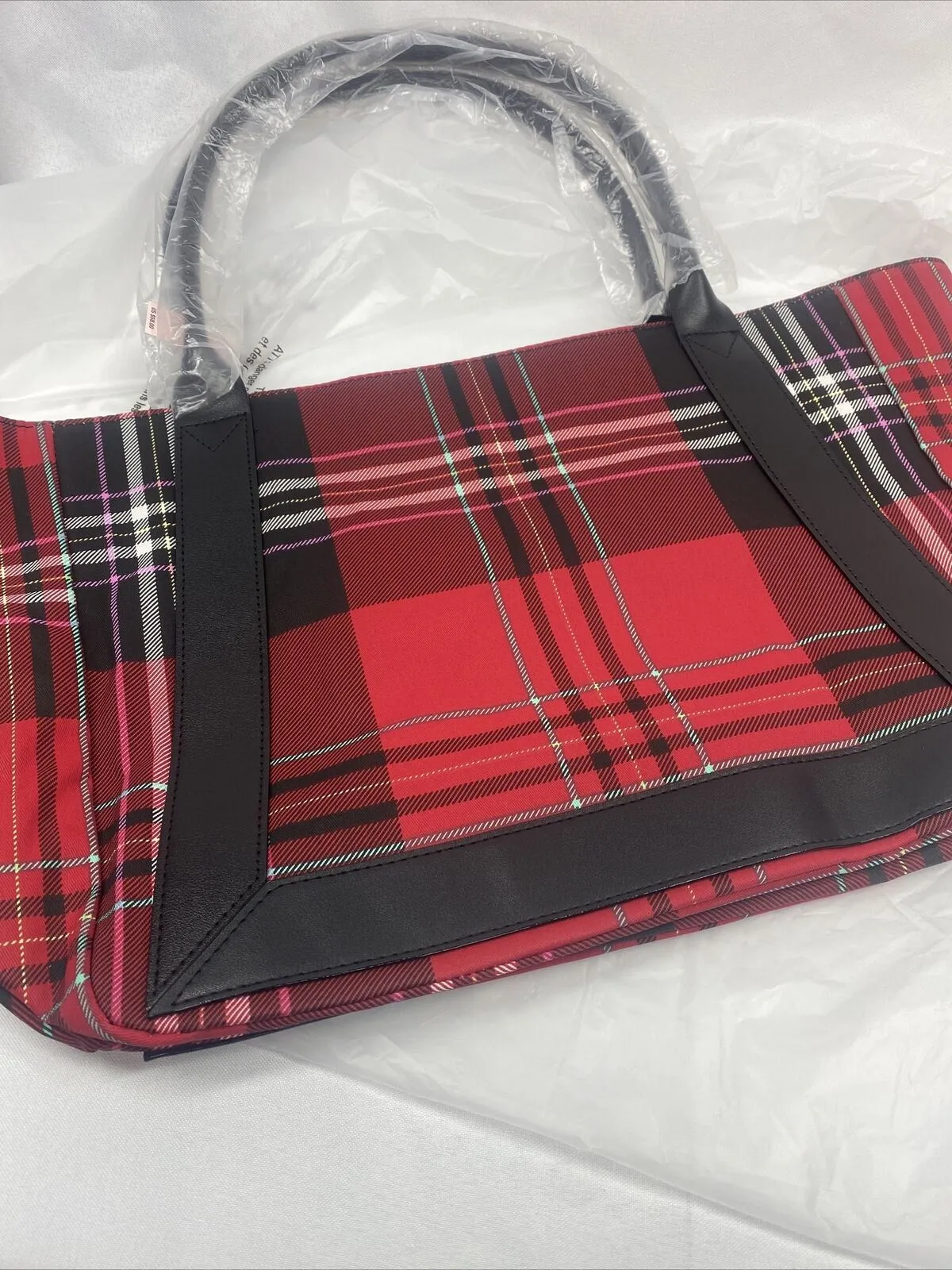 Victoria's Secret Red Black 2020 Multi-Color Plaid Christmas Tote Bag Weekender
