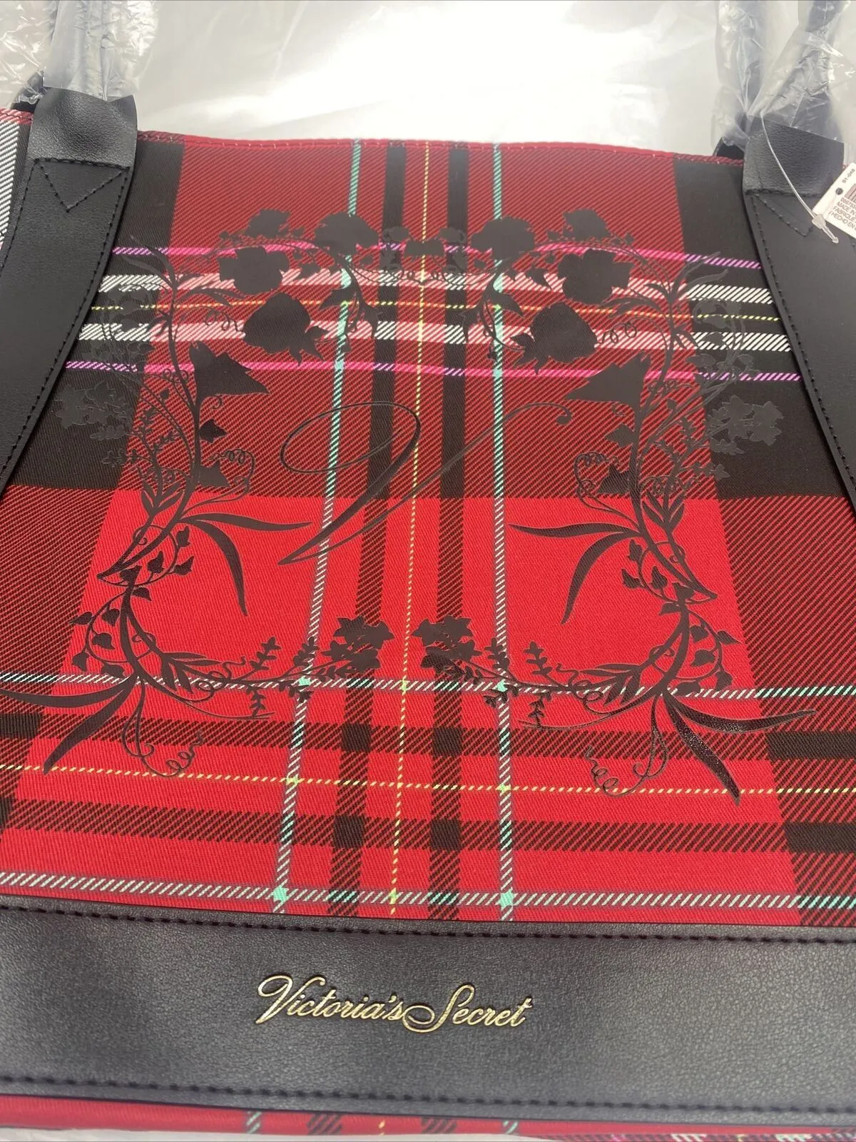 Victoria's Secret Red Black 2020 Multi-Color Plaid Christmas Tote Bag Weekender
