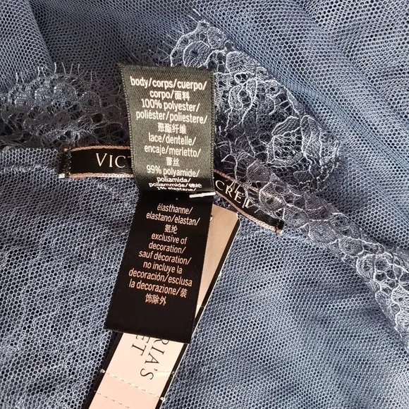 Victoria's Secret Sheer Eyelash Lace Trim Short Negligee Blue Women's Size M/L