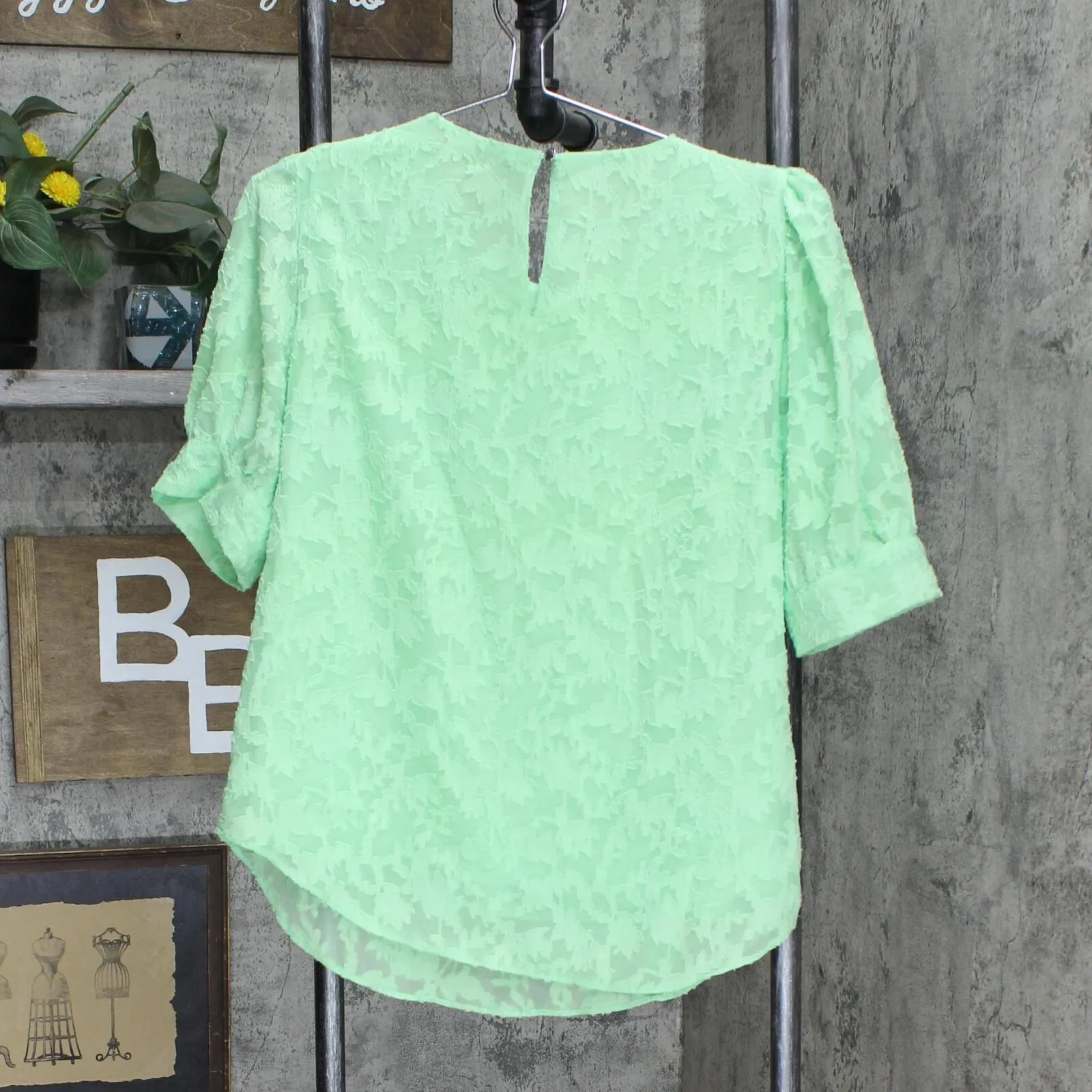 Vince Camuto Jacquard Puff Sleeve Top 9121049 Green S