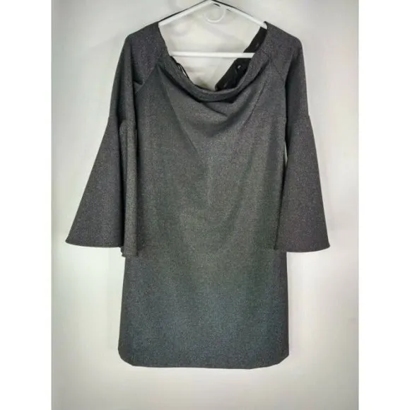 Vince Camuto Off-the-Shoulder Metallic Knit Bell Sleeves Dress Size Medi…