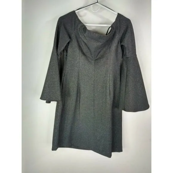 Vince Camuto Off-the-Shoulder Metallic Knit Bell Sleeves Dress Size Medi…