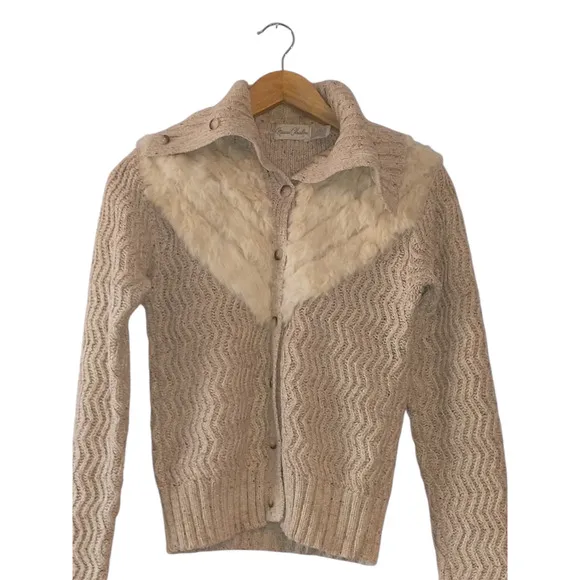 Vintage Marisa Christina Small Silk Wool Angora Blend Oatmeal Cardigan