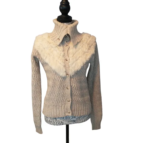 Vintage Marisa Christina Small Silk Wool Angora Blend Oatmeal Cardigan