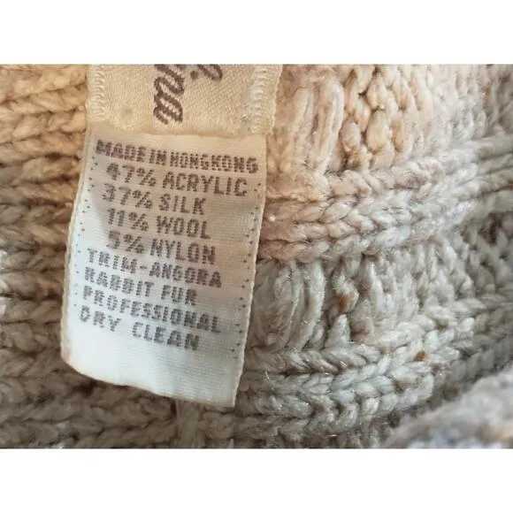 Vintage Marisa Christina Small Silk Wool Angora Blend Oatmeal Cardigan