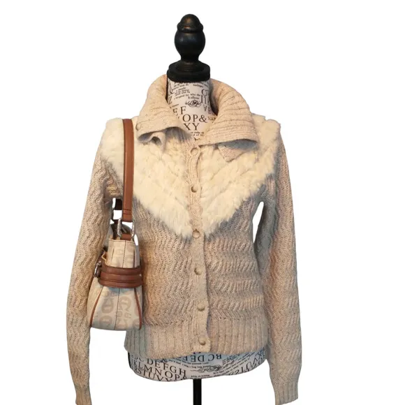 Vintage Marisa Christina Small Silk Wool Angora Blend Oatmeal Cardigan
