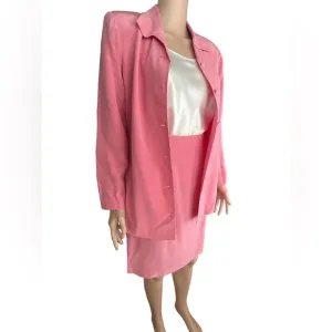 Vintage Patrick Petite 100% Silk Skirt Set, Barbiecore Pink | 8P