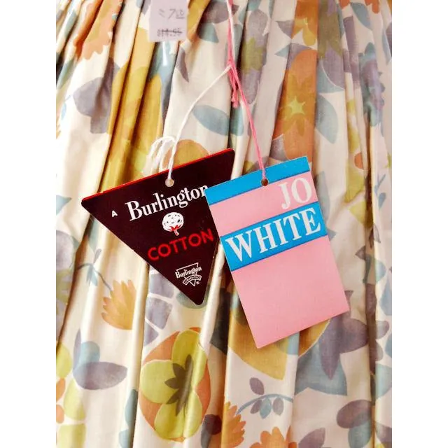 Vintage Shirtwaist Dress Polished Cotton Pretty Pastels Jo White 1950S NOS 40-28-Free