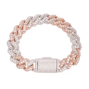 VS Moissanite Miami Cuban Bracelet 14mm 2 Tone Rose 925 Silver Men