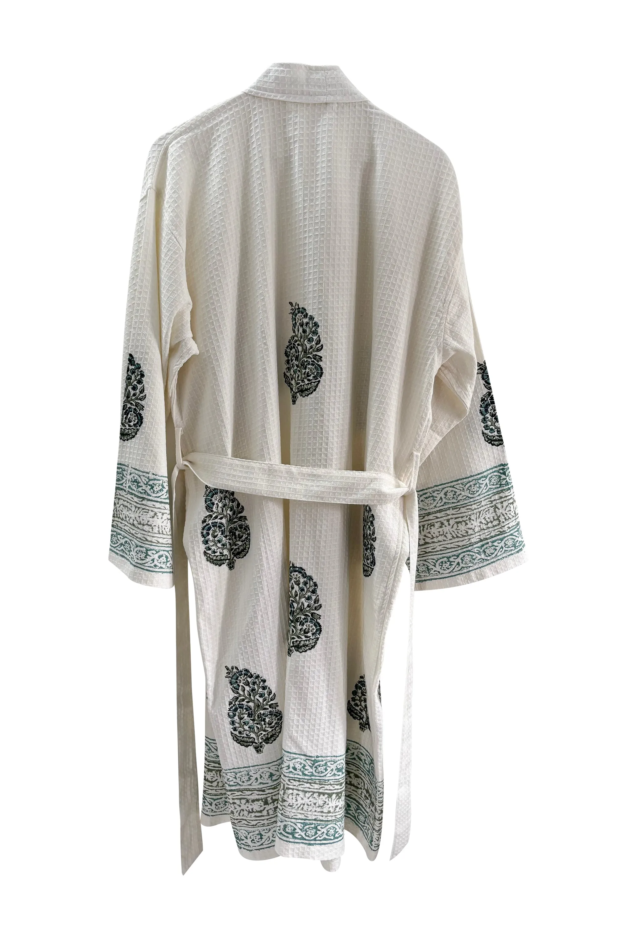 Waffle Cotton Blockprint Robe Flower