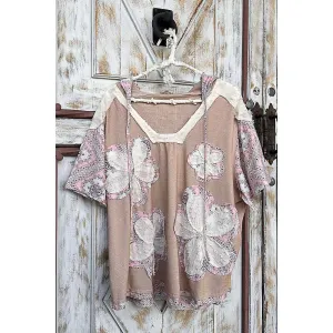 Wheat Floral patch hoodie short POL Top