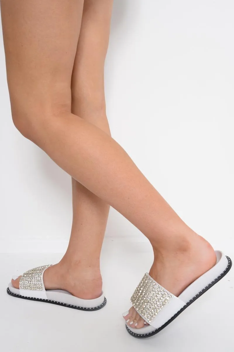 White Diamante Sliders  - Lassie