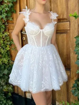 White Lace Mini/Short Prom Dresses, White Lace Homecoming Dresses