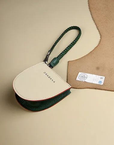 Womens Beige&Khaki Leather Coin Zip Wallet with Leather Chain Leather Zip Wristlet Purse for Ladies