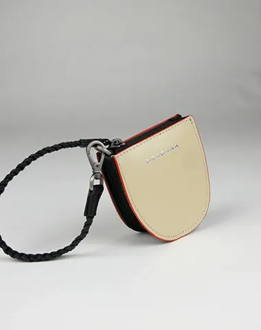 Womens Beige&Khaki Leather Coin Zip Wallet with Leather Chain Leather Zip Wristlet Purse for Ladies