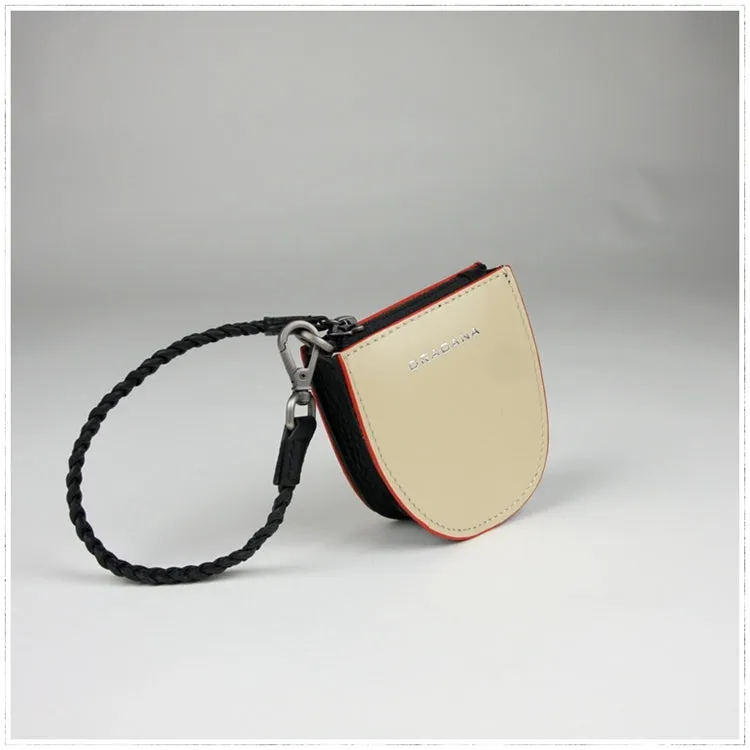Womens Beige&Khaki Leather Coin Zip Wallet with Leather Chain Leather Zip Wristlet Purse for Ladies