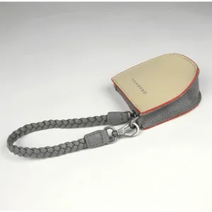 Womens Beige&Khaki Leather Coin Zip Wallet with Leather Chain Leather Zip Wristlet Purse for Ladies