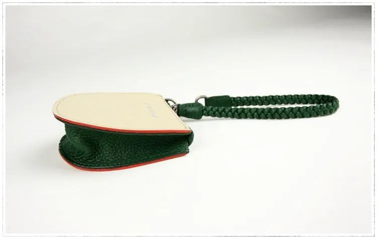 Womens Beige&Khaki Leather Coin Zip Wallet with Leather Chain Leather Zip Wristlet Purse for Ladies