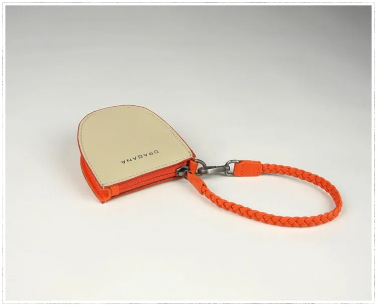 Womens Beige&Khaki Leather Coin Zip Wallet with Leather Chain Leather Zip Wristlet Purse for Ladies