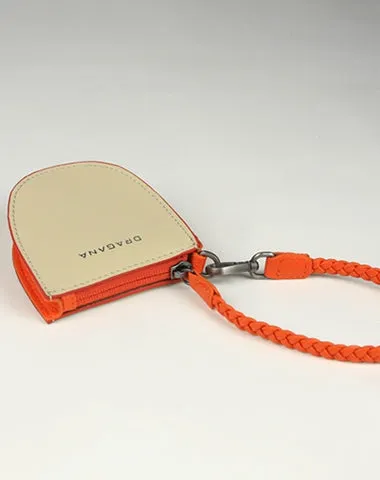 Womens Beige&Khaki Leather Coin Zip Wallet with Leather Chain Leather Zip Wristlet Purse for Ladies