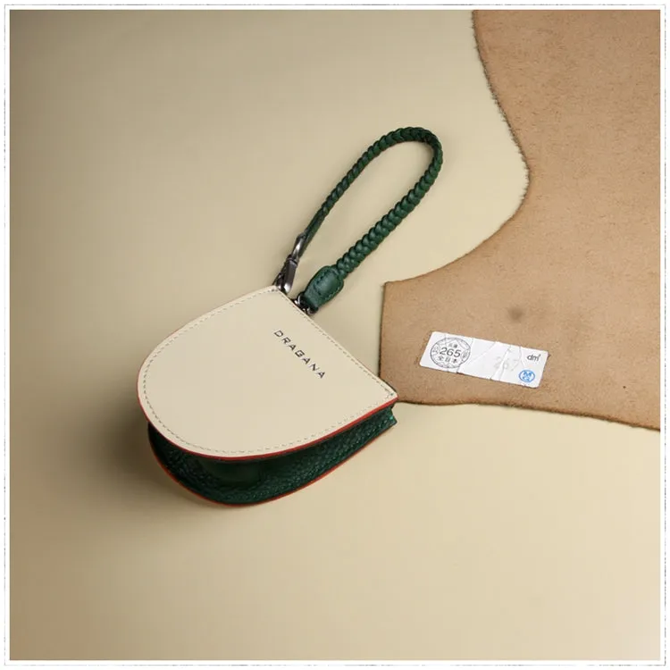 Womens Beige&Khaki Leather Coin Zip Wallet with Leather Chain Leather Zip Wristlet Purse for Ladies