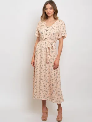 WOMEN'S DROP SHOULDER PLEATED FLORAL DRESS