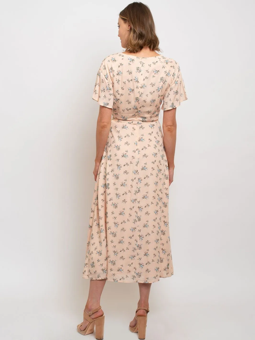 WOMEN'S DROP SHOULDER PLEATED FLORAL DRESS