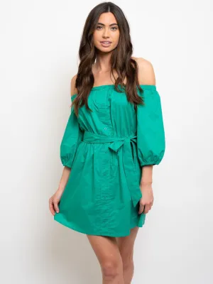 WOMEN'S FRONT BUTTON OFF SHOULDER DRESS