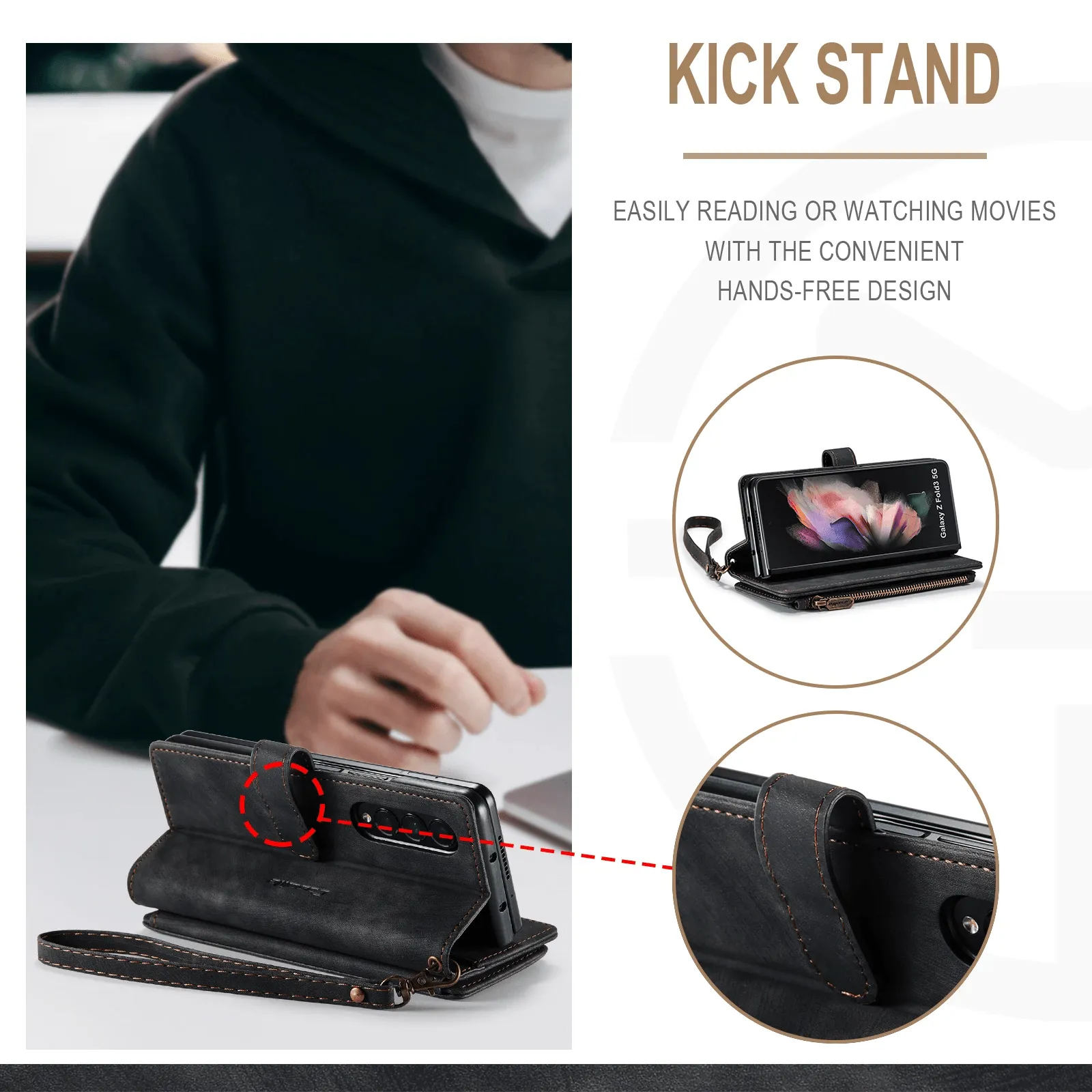 Zipper Leather Wallet Case For Samsung Z Fold