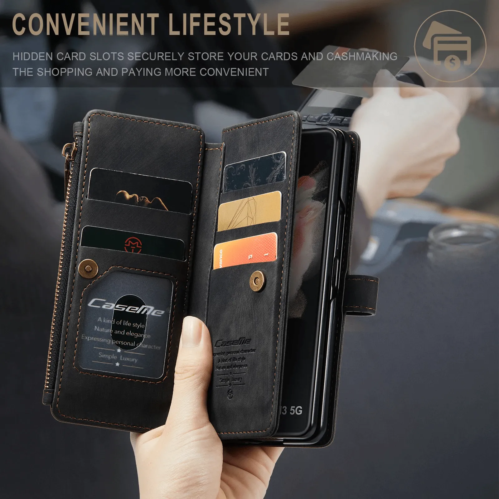 Zipper Leather Wallet Case For Samsung Z Fold