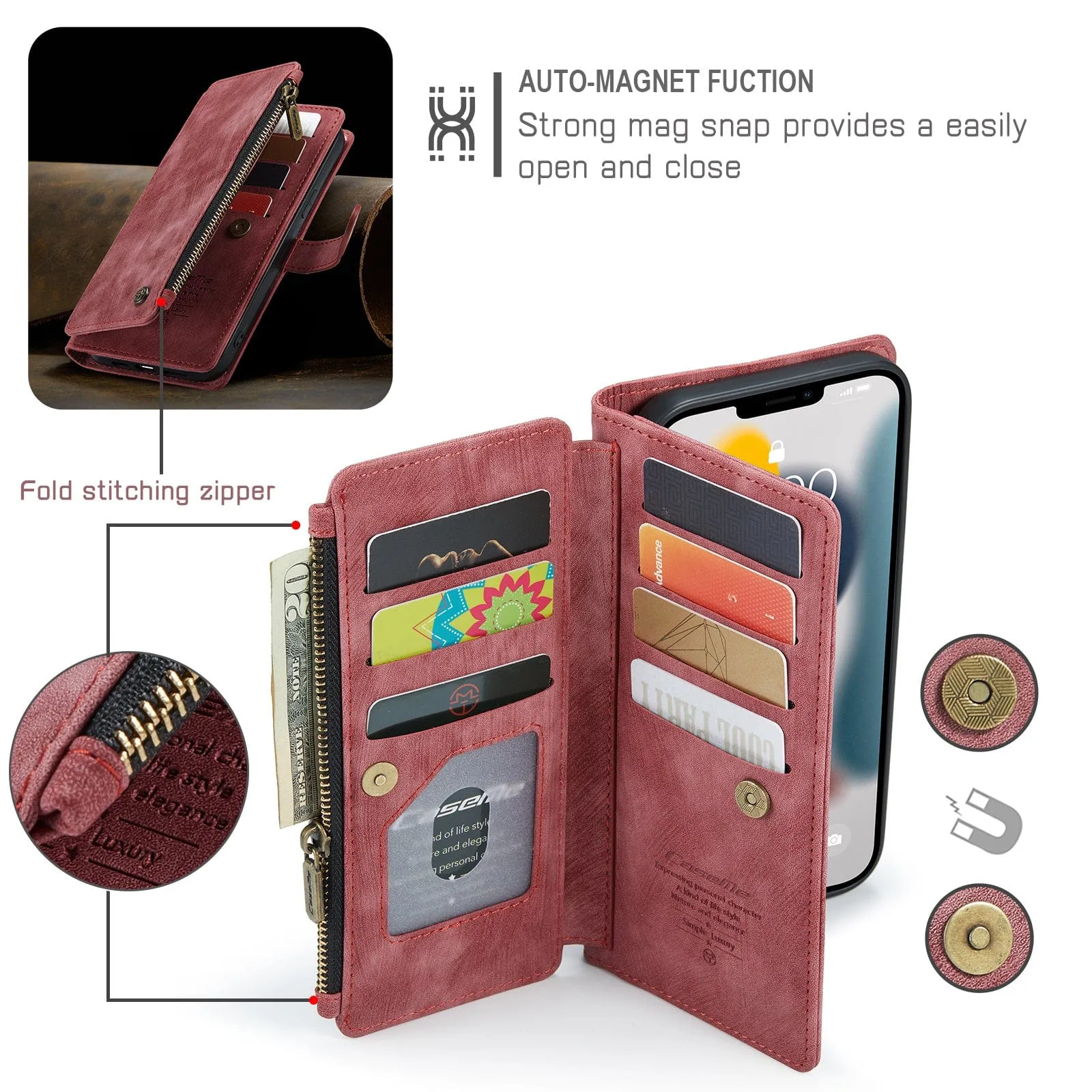 Zipper Leather Wallet Phone Case