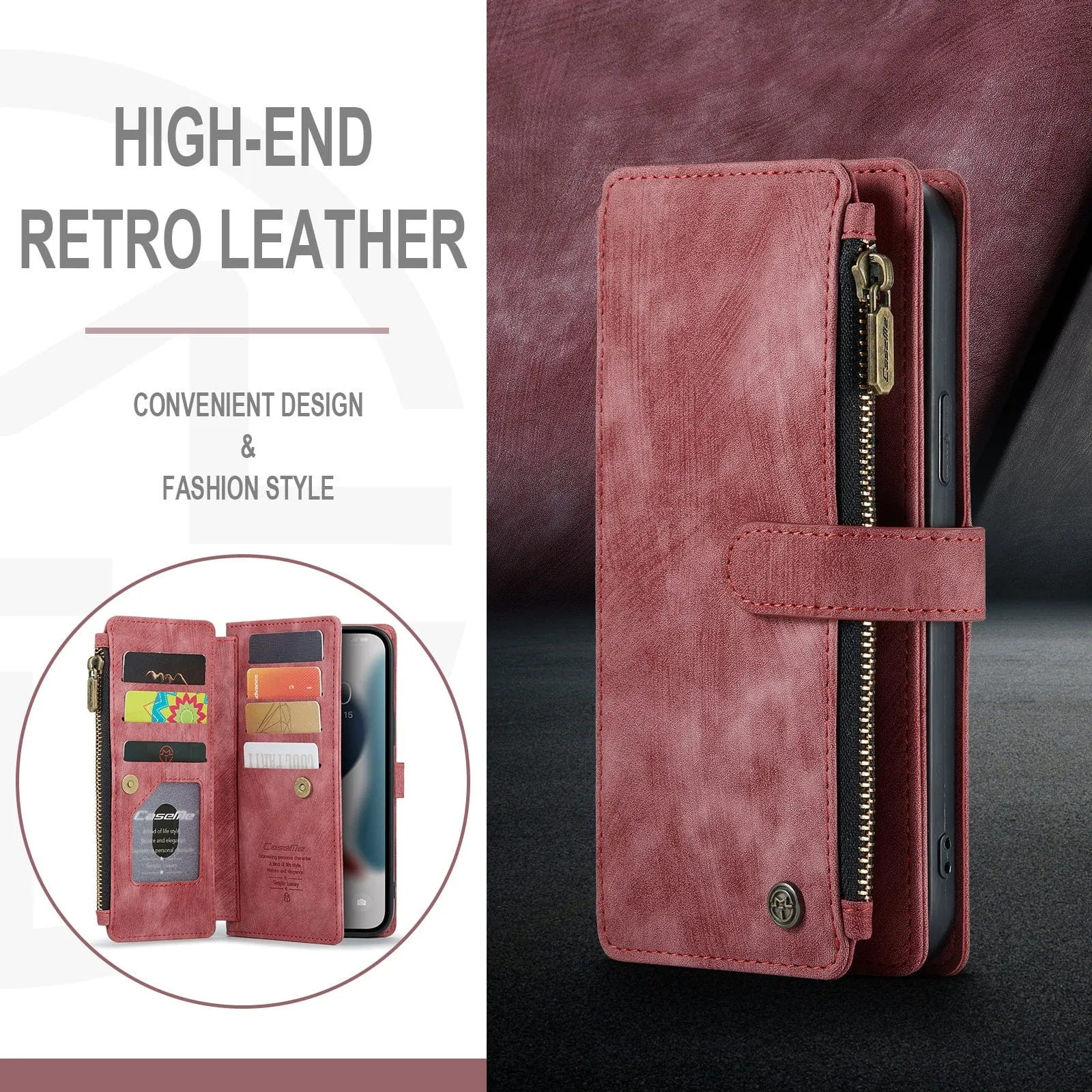 Zipper Leather Wallet Phone Case
